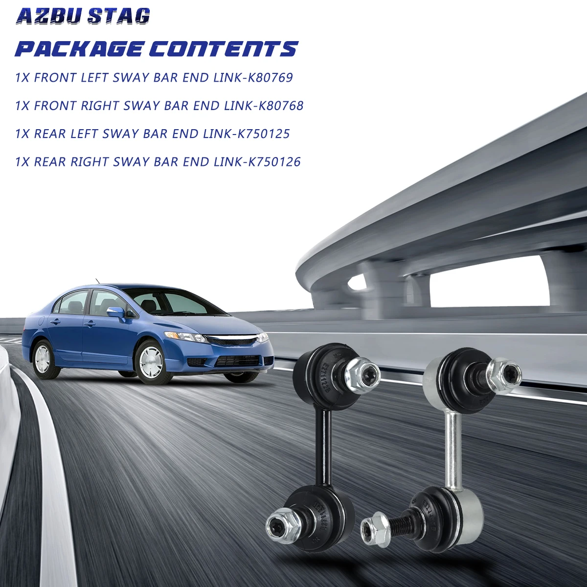 AzbuStag 4Pcs Front Rear Left Right Sway Bar End Link Suspension Kit for HONDA CIVIC ACURA CSX 2006 2007 2008-2011