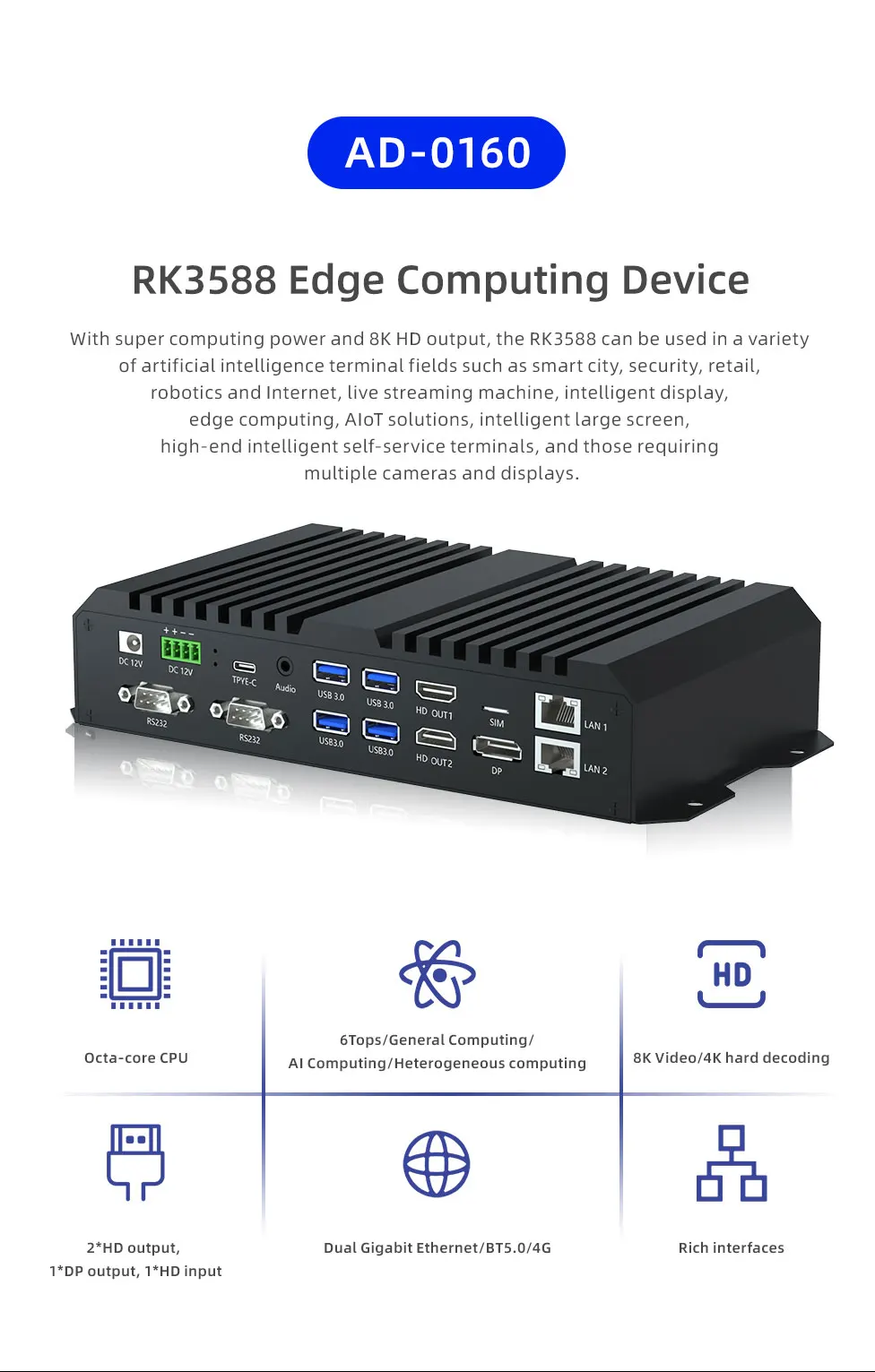 RK3588 Caja de reproductor multimedia Android 8K Caja de reproductor de red 8K para señalización digital