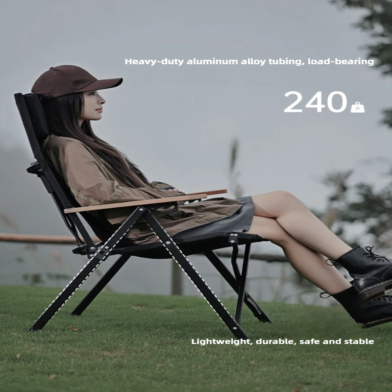 High Back Sling Camping Chair, Aluminum Alloy Adjustable Folding Recliner, Portable  Fishing Seat with Lumbar Support for Beach