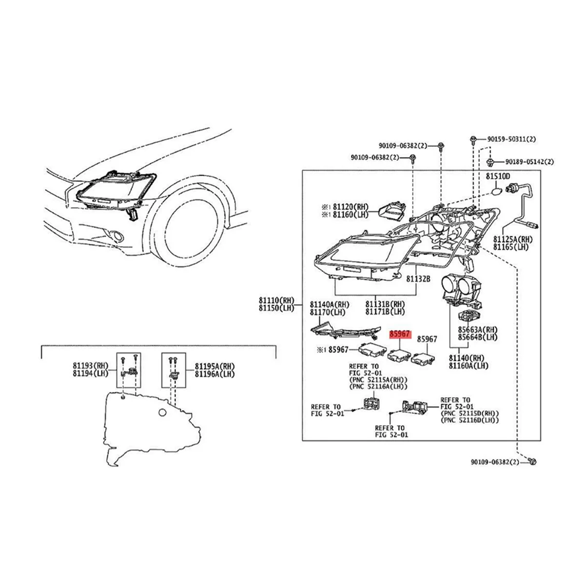 85967-50110 Computer Headlight Control LED Module for Toyota Lexus LS460 LS600H 2012-2016 LX570 RC200t GX400 35500-70075