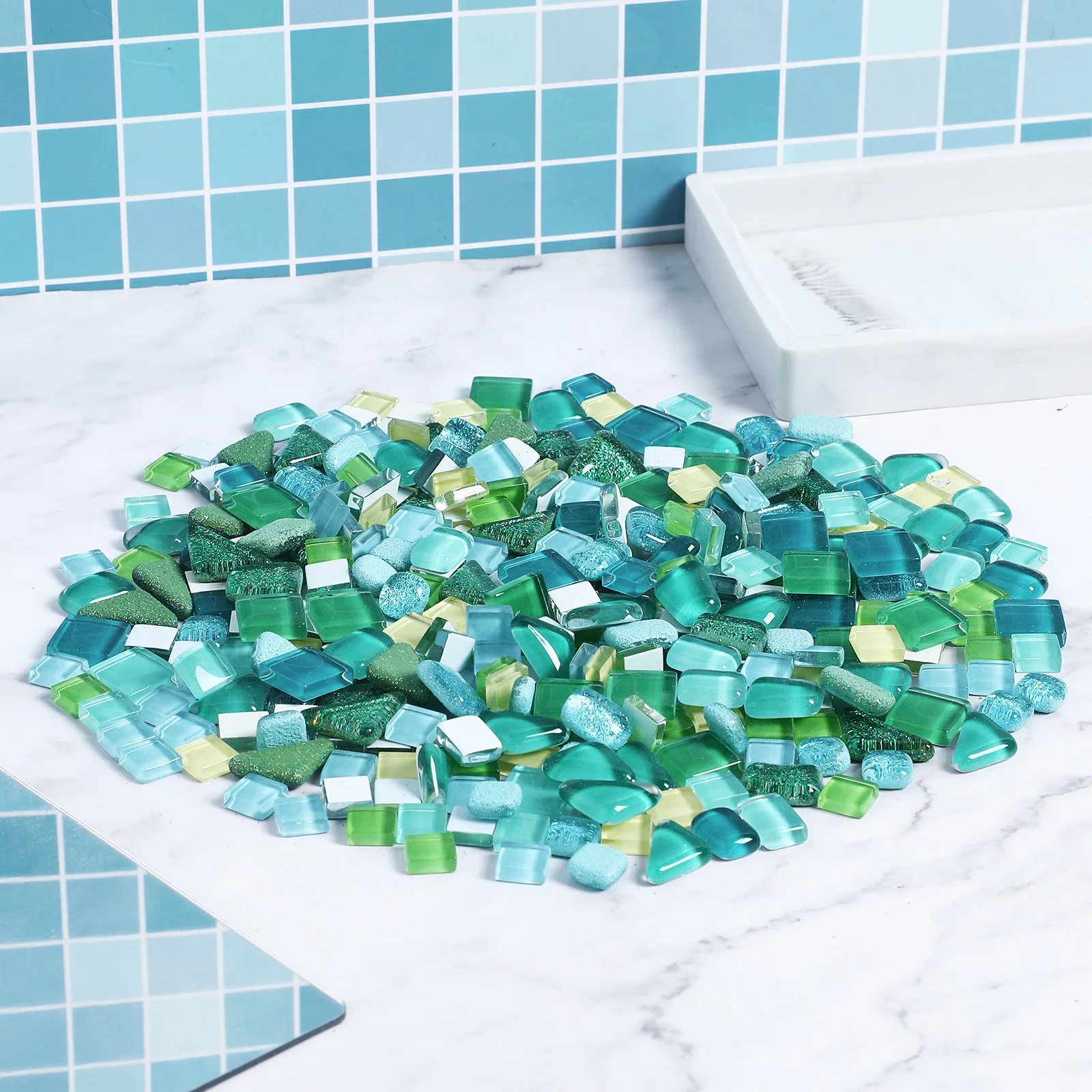 

2Packs DIY Mosaic Tiles Glass Handmade Craft Pieces Mixed Shapes Decorative Mosaic Patches Glass Pieces for Crafts