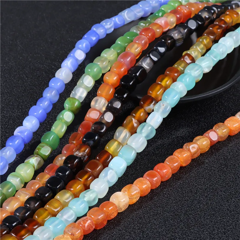 8mm Natural Agates Stone Beads Smooth Square Shape Tiger Eye Loose Spacer Beads for Jewelry Making DIY Charms Bracelet Necklace