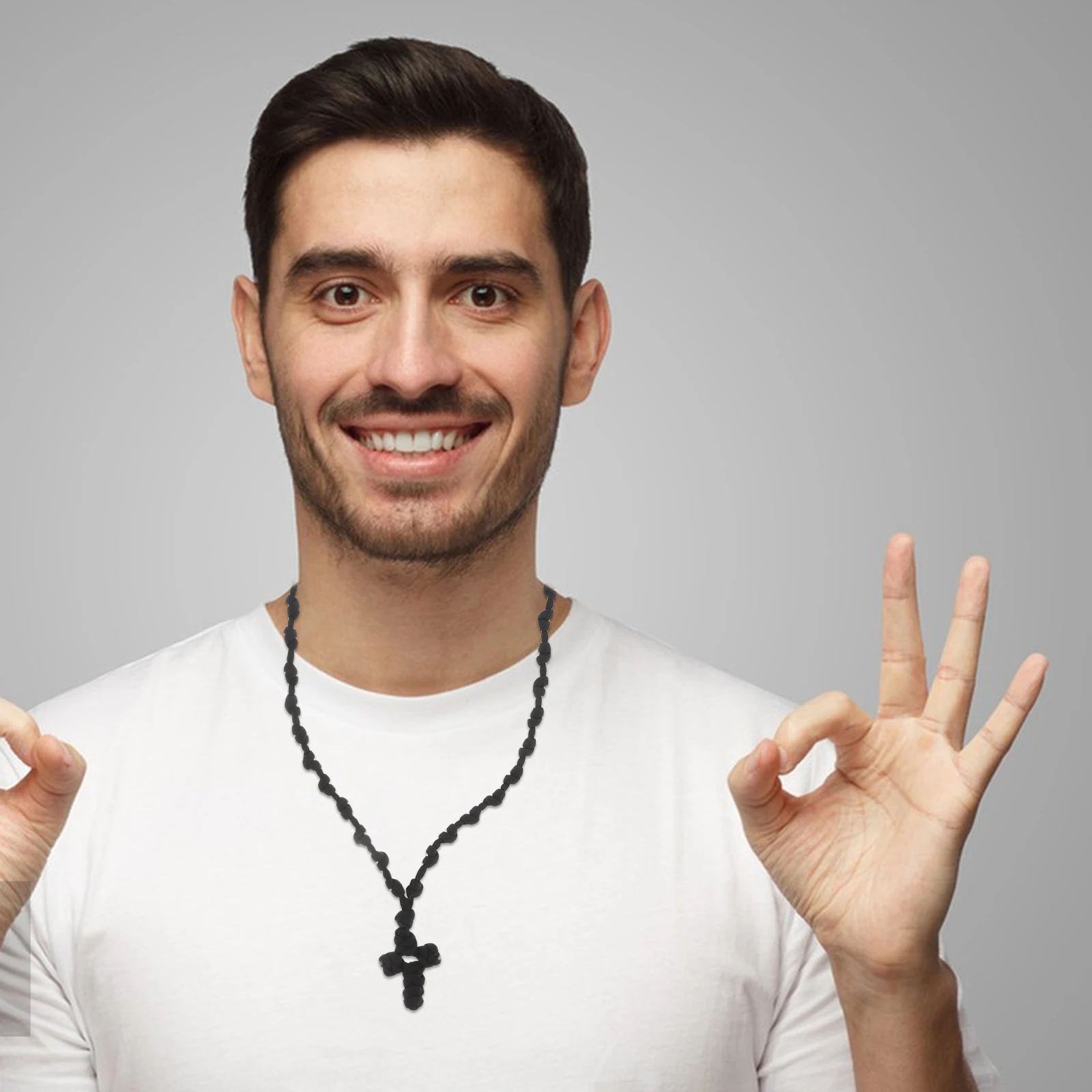 

Prayer Necklace Braided with Cross Pendant Necklaces European and American Men Polyester Chain for Women