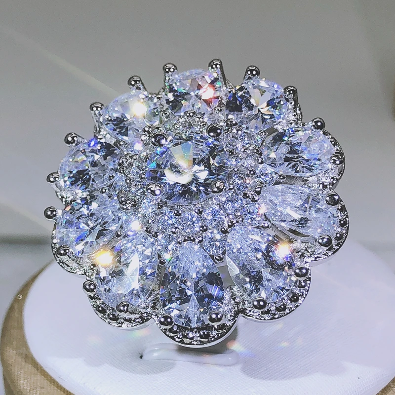 Women's 925 Sterling Silver Multi-stone Glittering Big Ring
