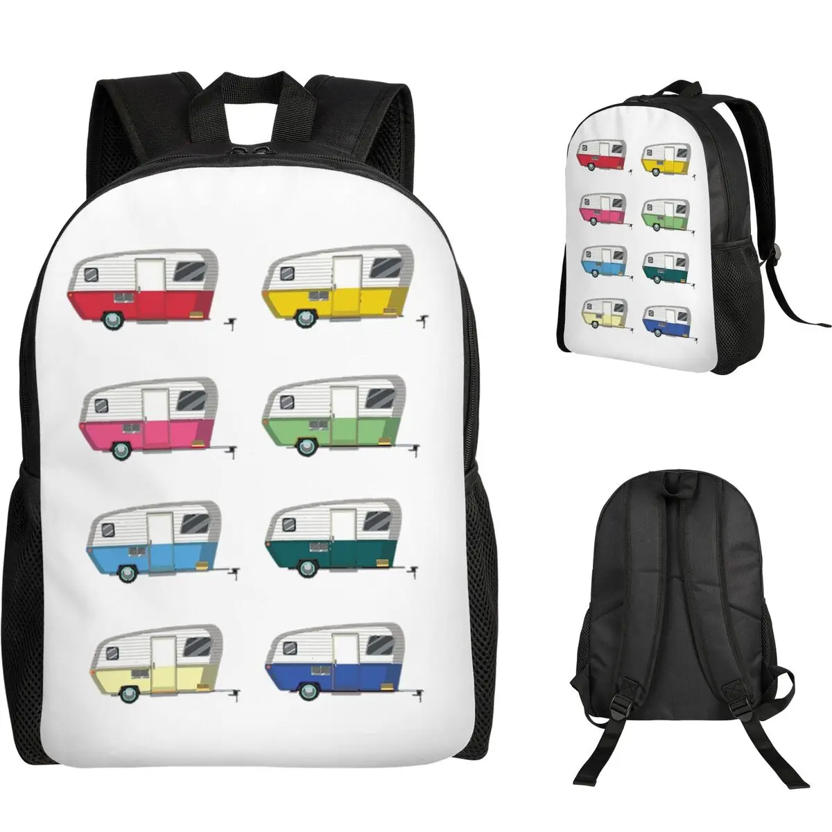 Colourful Vintage Eriba Puck Caravan Daisy Student Backpack School Bag Hiking Travel Daypack for Men Women Bookbag Shoulder Bags