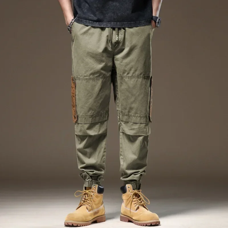 Workwear Retro Minority Stitching Spring and Summer Thin 2024 American Casual Pants Men's High Street Slim-Fit Ankle-Tied Pants