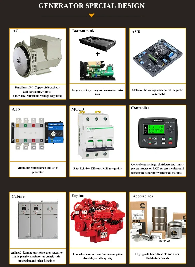 10kva 30kva 50kva 100kva Mobile Motor Generator diesel 1500rpm /1800rpm 3 Phase 230V 100kw Stamford Alternator Brushless Type
