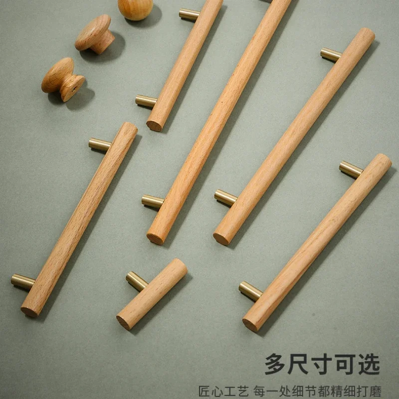 Brass Japanese Style Beech Handle Wardrobe Hardware Handles for Furniture Cabinet Knobs and Kitchen Cabinet Handles Door Knobs