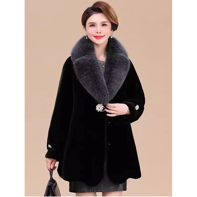 Winter New Korean Fur Coat Women Fashion Elegant V-Neck Mid-Length Imitation Fox Hair Mink Fur Jacket Female Outerwear Tide W678