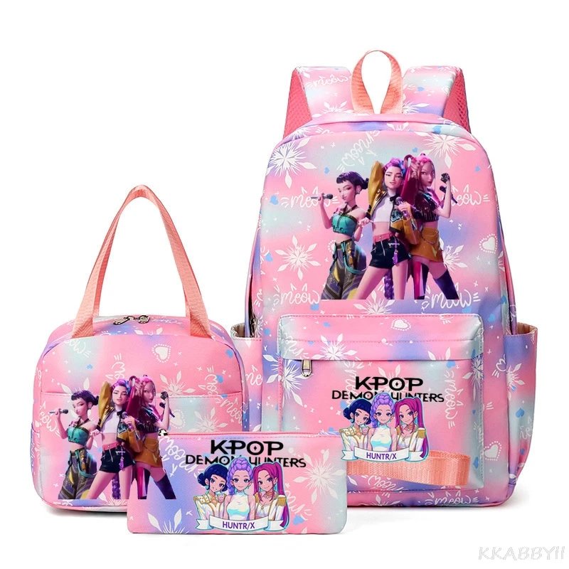 Mochilas KPop Demon Hunters con estampado para mujer y niña, mochilas de viaje para exteriores con bolsas para el almuerzo, mochila ligera para ordenador portátil para adolescentes
