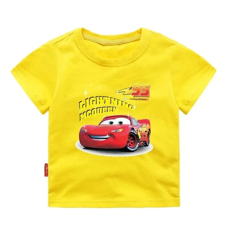 Disney Cartoon koszulka dziecięca błyskawica McQueen bawełniana modna koszula letnie chłopięce dziewczęce ubrania z krótkim rękawem Casual dziecięce na co dzień