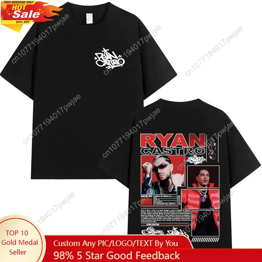 

Rapper Ryan Castro Music Album Tour 2025 Merch Graphic T-shirt Men Casual Cotton Oversized T Shirts Aesthetic O-Neck Loose Tops