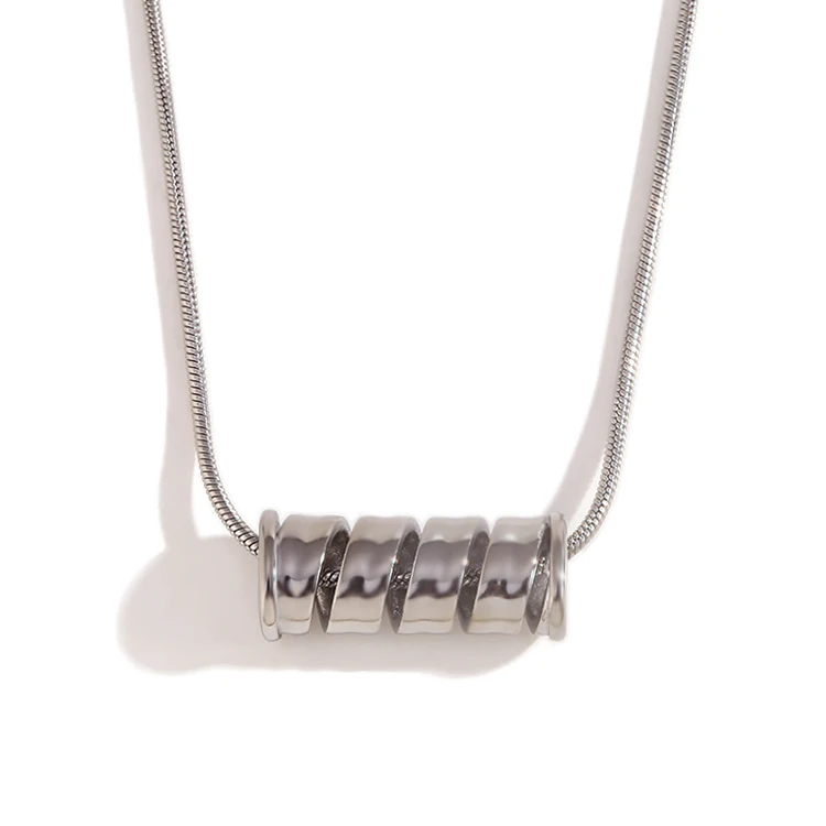 E.B.belle Spiral Spring Pendant Necklace Waterproof 18K Gold Plated Accessories 316L Stainless Steel Gift
