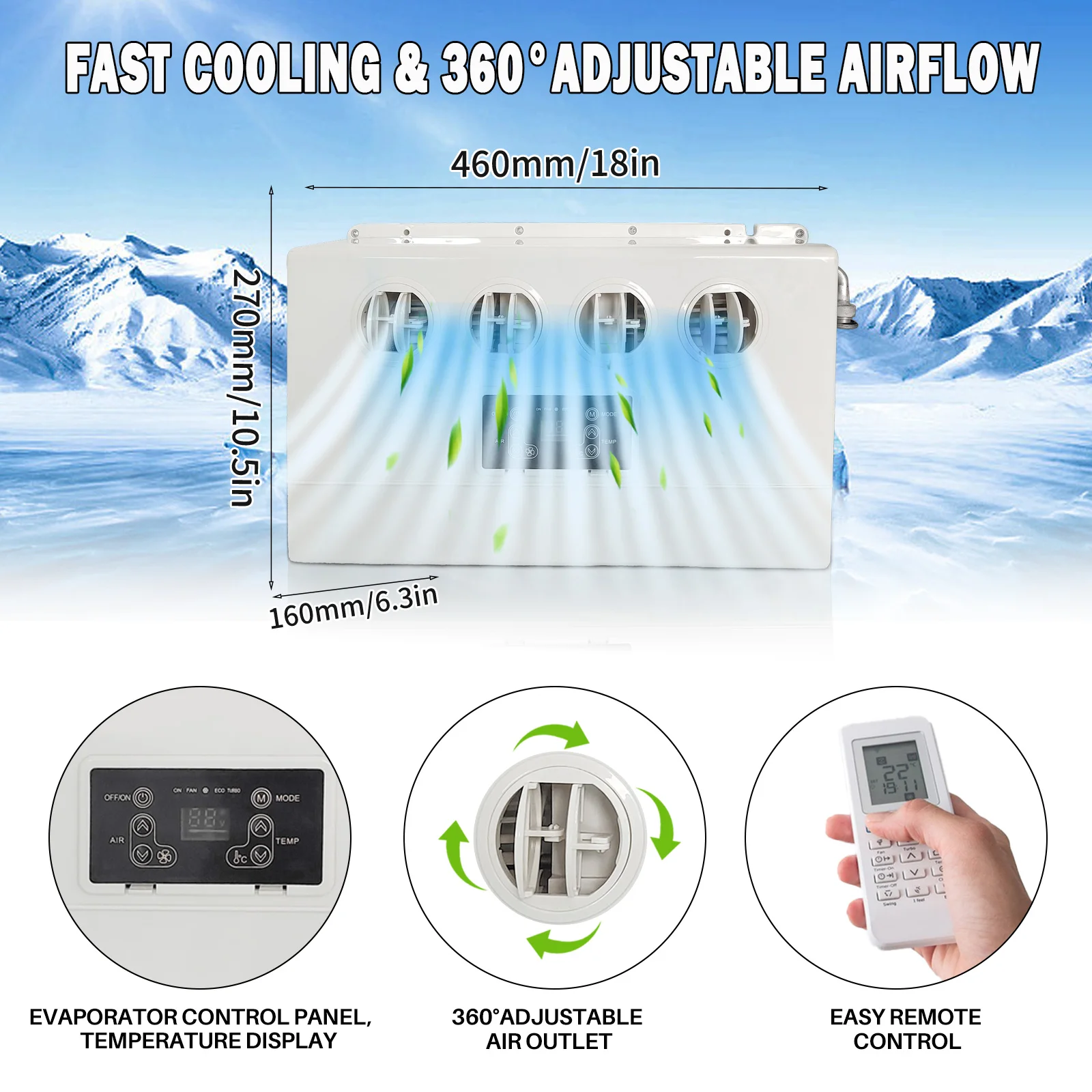 مكيف هواء بنظام سبليت كهربائي 12000BTU للاستخدام للسيارات وحدة تيار متردد لوقوف السيارات لشاحنة RV متنقل حافلة شاحنة تخييم جرار #5
