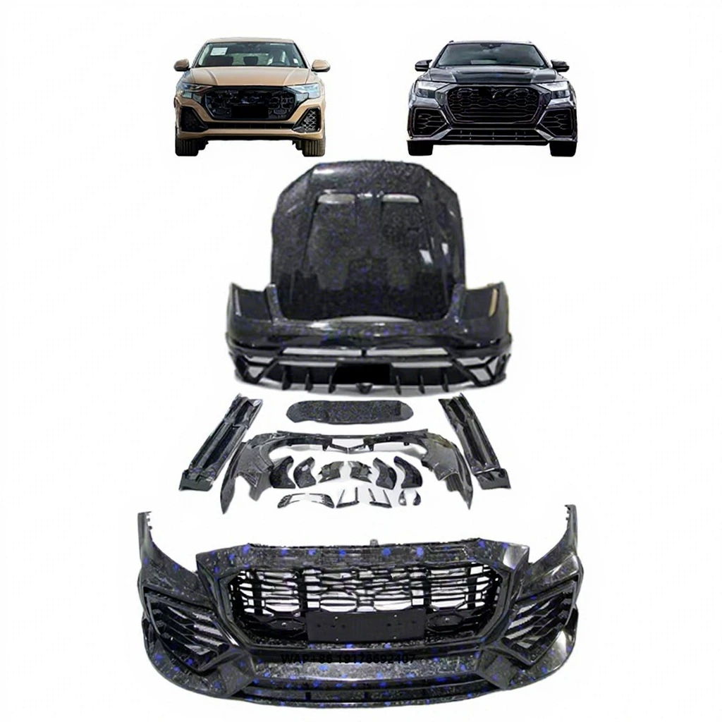 New Arrival Dry Forged Carbon Fiber M-Style Fender Bumper Bodykit Accessories Engine Hood for Q8 Upgrade to RSQ8 Body Kit