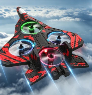 HTMCK Foam Airplane Glider 2.4G Remote Control Stunt Aircraft with LED Lights EPP Fighter Plane Toy for Kids Gifts image 3