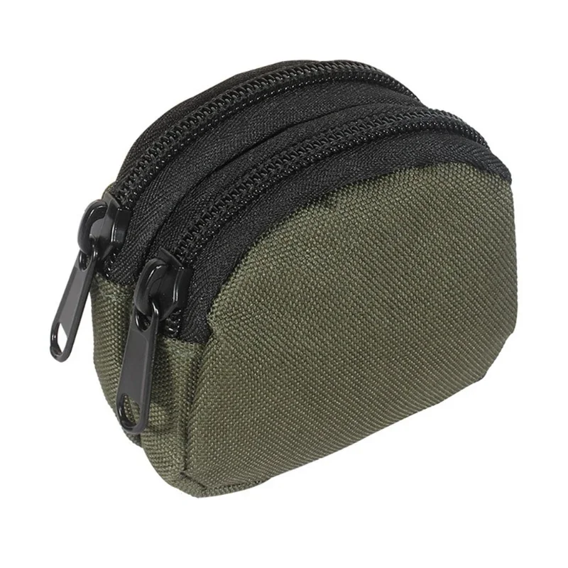 Nylon Double Zipper Pocket Coin Purse Men Tactical Molle Pouch Lightweight Outdoor Small Card Holder Keys Storage Belt Waist Bag