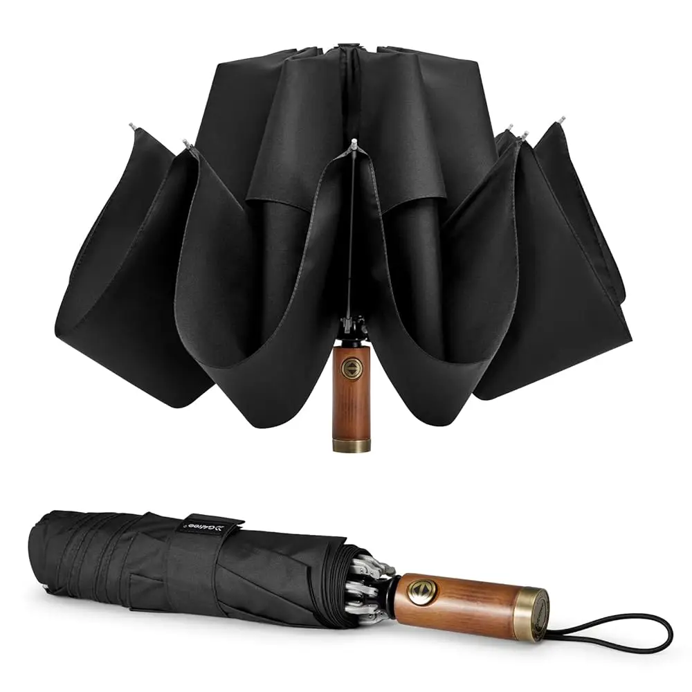 

Зонт-трость 54 дюйма с деревянной ручкой, ветрозащитный, с двойным куполом, автоматическое открытие и закрытие, для гольфа, портативный и прочный