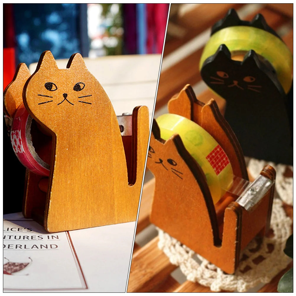 Cat Tape Holder Decor Vintage Portable Bracket Wooden Stand Lovely Decorative Shaped Dispenser Office for