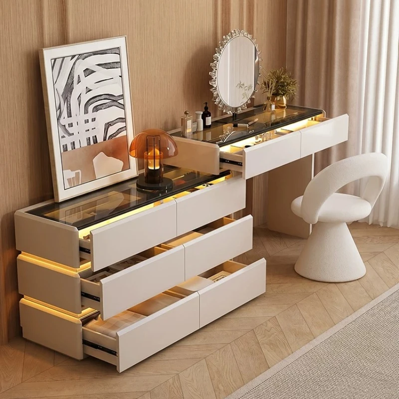 Bamboo Italian Dressing Table Bedroom Luxury Voice-activated Retractable Corner Small Apartment  Cabinet Integrated Makeup Table