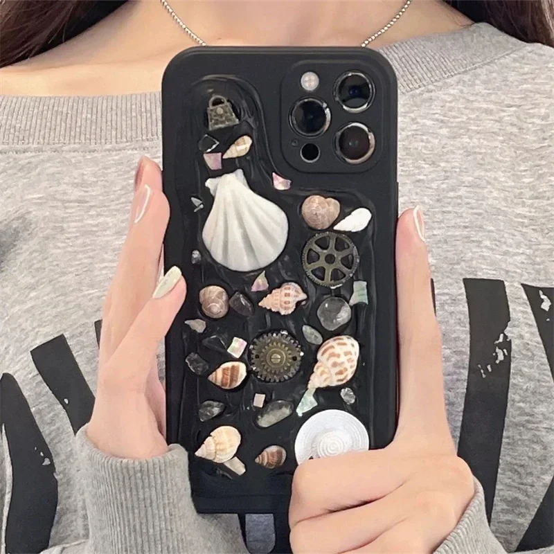 Random 3D Cute Conch Shells Phone Case For iphone 15 14 13 12 11 Pro Max Plus Creative Epoxy Soft Cover Summer Style Shell Gift