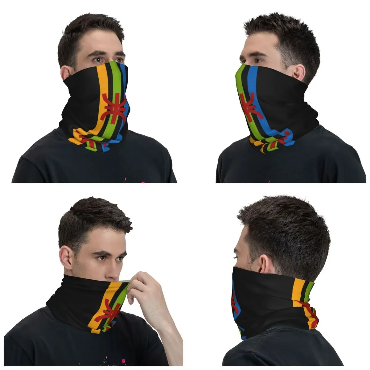 Amazigh Flag Stripe Bandana Winter Neck Warmer Women Windproof Wrap Face Scarf for Ski Berber Tifinagh Proud Gaiter Headband