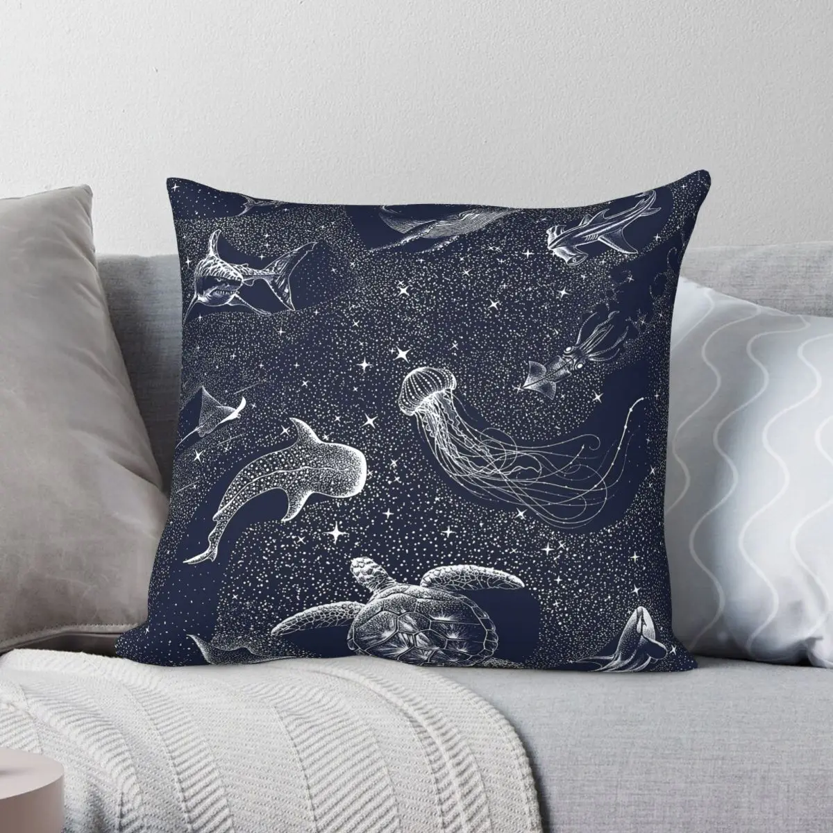 Cosmic Ocean Whale Shark Pillowcase Polyester Linen Velvet Printed Zip Decor Pillow Case Home Cushion Cover