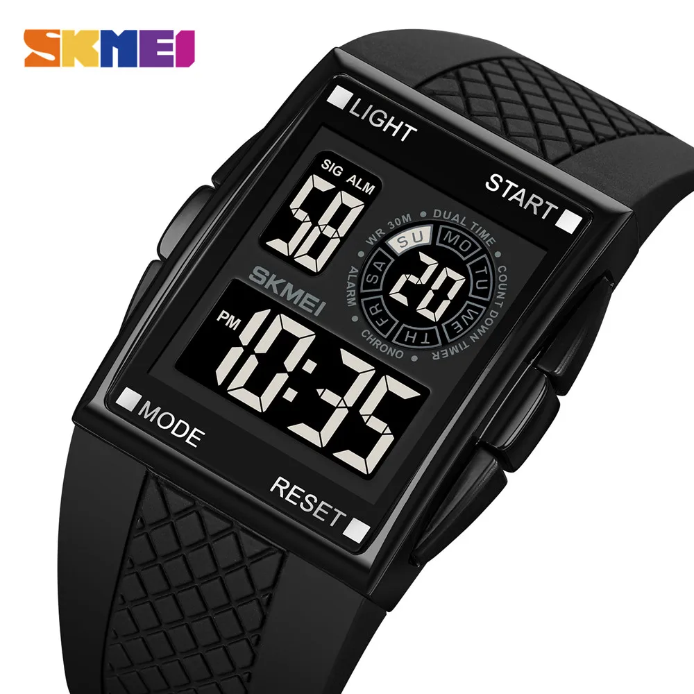 SKMEI mens watch Digital movement Watch Mens military 3Bar Waterproof LED Light Electronic Wristwatches Clock reloj hombre