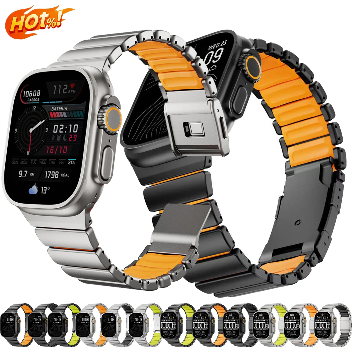 

Мужской ремешок из нержавеющей стали для Apple Watch Ultra 3, 49 мм, 46 мм, 45 мм, 44 мм, роскошный металлический браслет для Iwatch 11, 10, 9, 8, 7, 5, 6, SE3