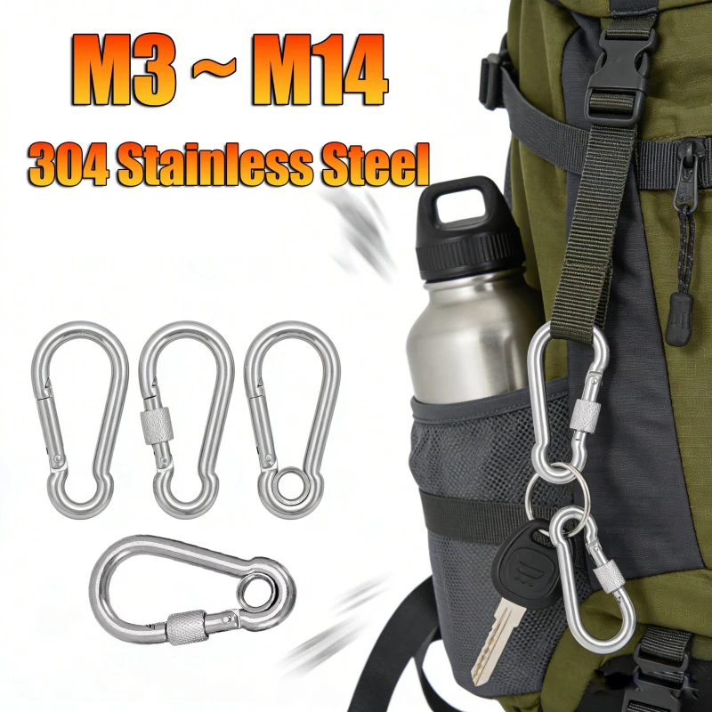 M3 M4 M5 M6 M8 M10~M14 304 Stainless Steel Spring Snap Carabiner Quick Link Lock Ring Hook Snap Shackle Chain Fastener Hook