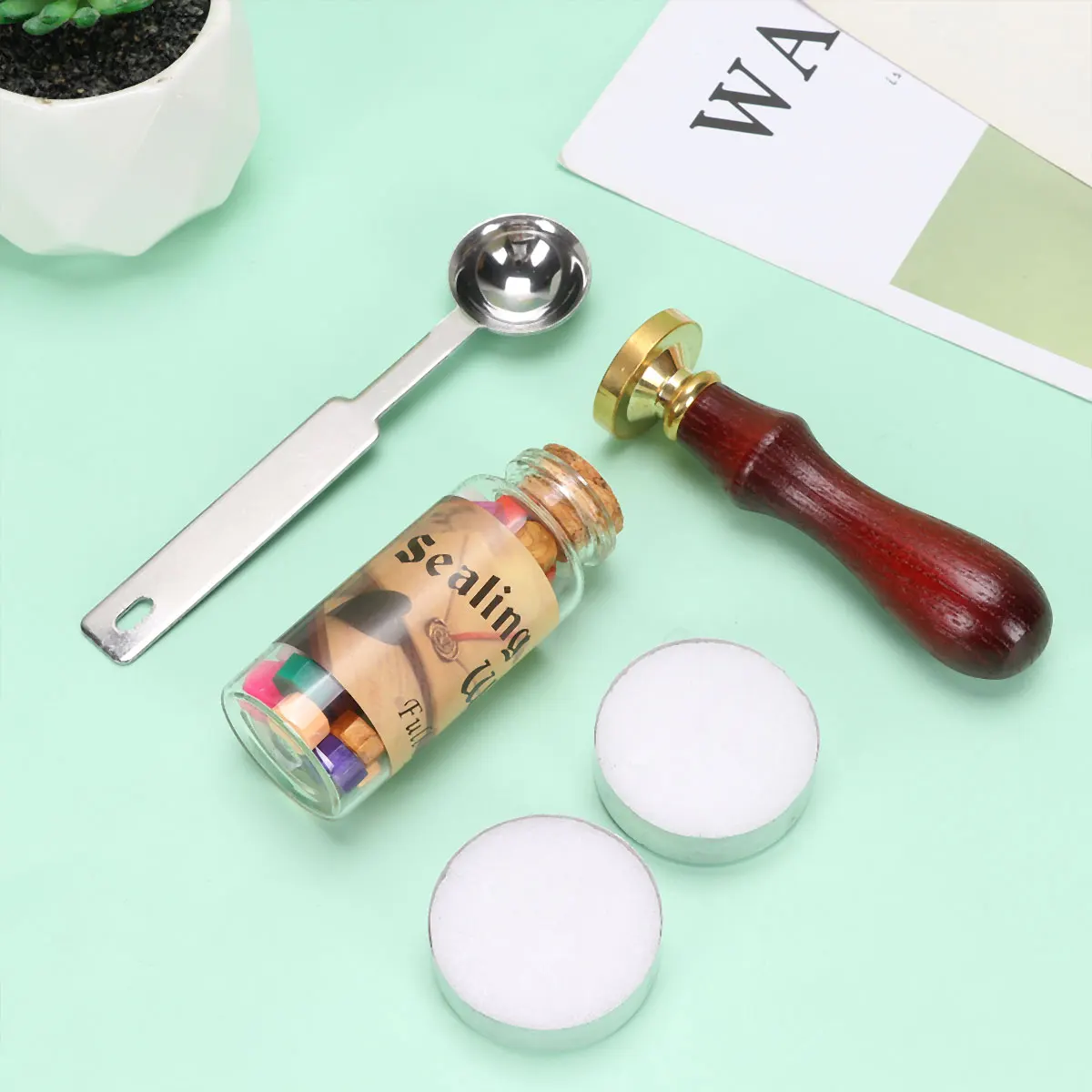 

1 set 1 Set Retro Sealing Wooden Handle Diy Seal Stamper Gift Box Signet Coffee Color For Greeting Cards Scrapbooking