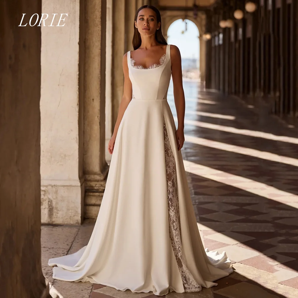 

LORIE Luxury Lace A Line Wedding Dress Square Collar Side Silt Bridal Dresses Noval Waist Cinched Wedding Gown Customized 2026