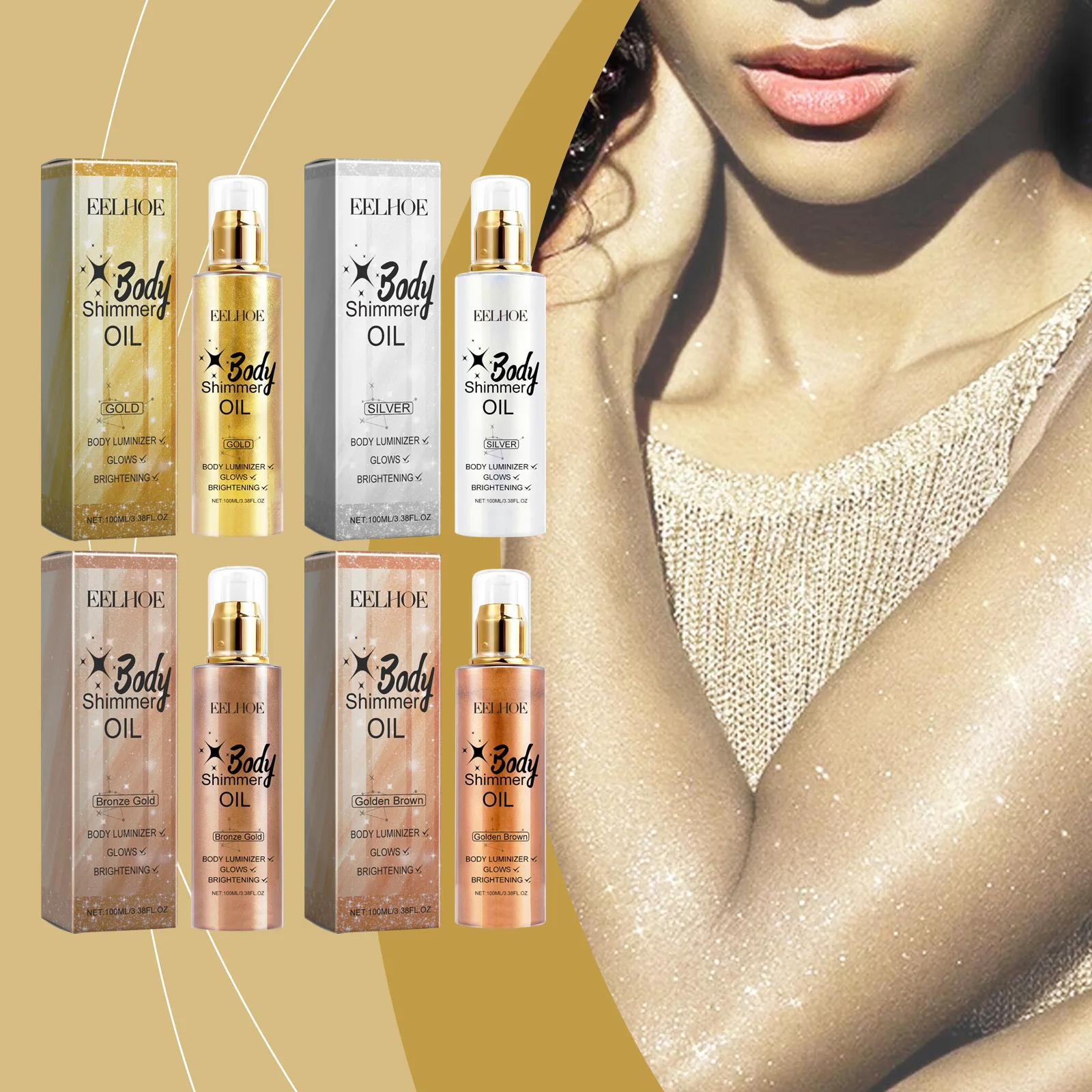 

Body Glitter Oil Grooming Liquid Fine Glitter Highlight Oil Grooming Whole Body Beach Sexy Glowing Oil