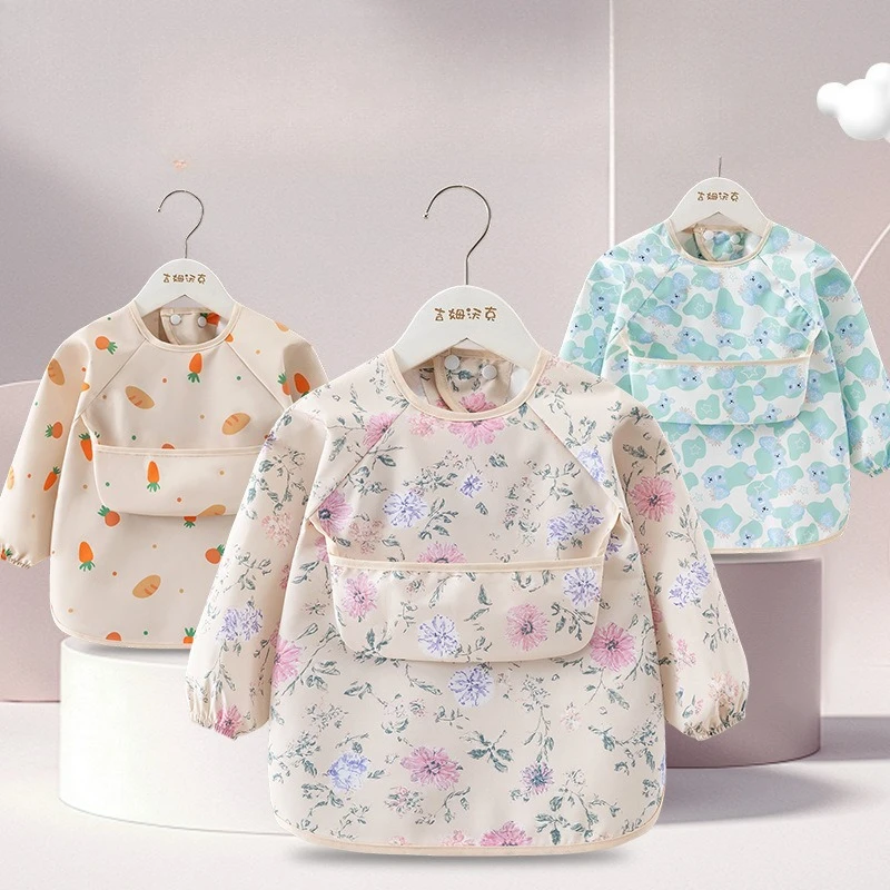 

1PC Waterproof Long Sleeve Child Feeding Bib Toddler Rice Pocket Blouse Summer Thin Apron Children's Feeding Smock
