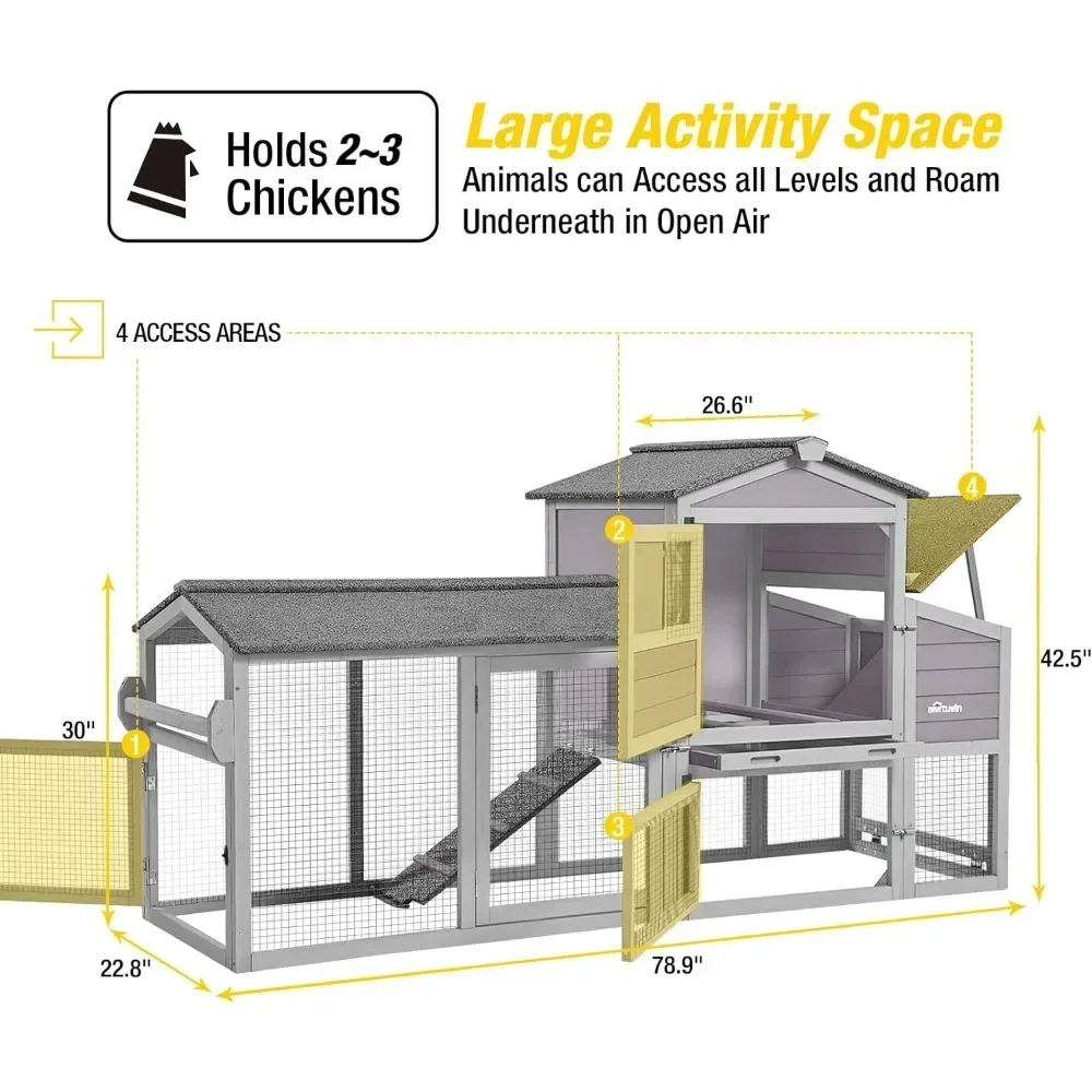 80in Chicken Coop Mobile Hen House Outdoor Wooden Poultry Cage With Wheels Nesting Box Run Farm Equipment Door Pet