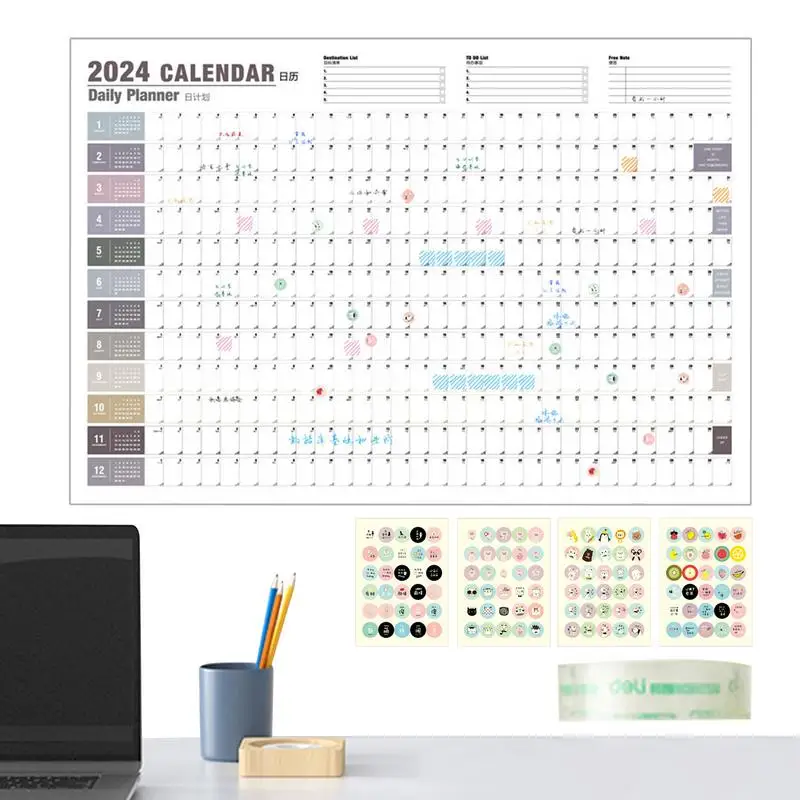 

365 Day Calendar 2024 Wall 12-Month Annual Yearly Wall Planner 2024 Wall Calendar Poster Calendars 2024 Yearly Planner Jan 2024