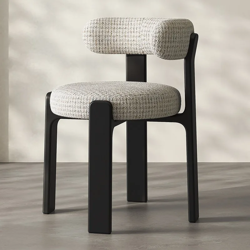 Nordic solid wood dining chair household cotton and linen fabric soft bag leisure chair antique hotel