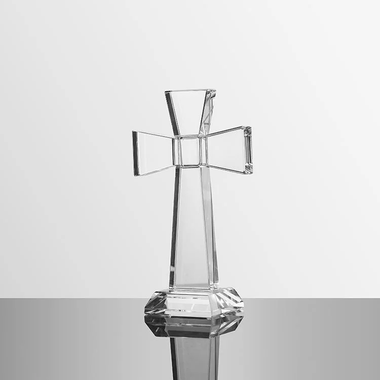 Clear Cut Crystal Standing Cross Figurine Transparent Glass Christian Tabletop Cross Ornament Religious Altar Decor Easter Bapti