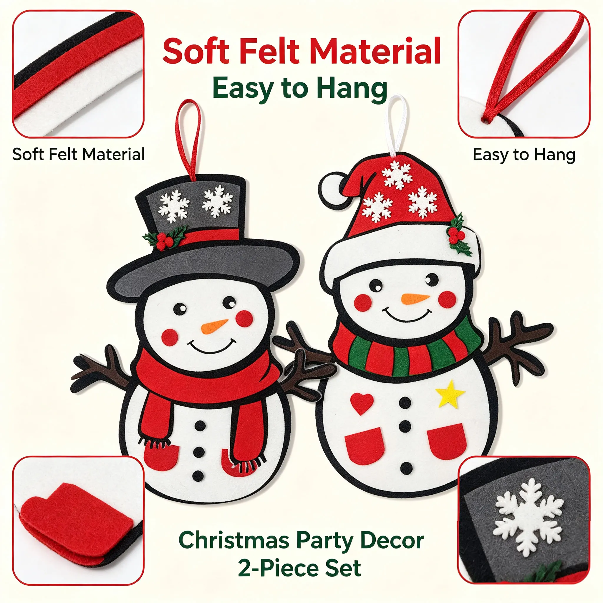 DIY Felt Snowman Ornament Set Detachable Parts Wall Hanging Snowman Craft Educational Hand‑on Toy Christmas Party Home Decor