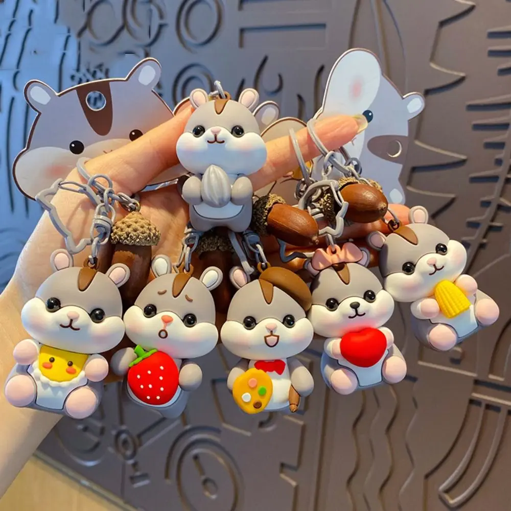 귀여운 만화 햄스터 간식 키 체인, 귀여운 섬세한 자동차 키 링, 크리에이티브 인형 가방 펜던트, 작은 선물