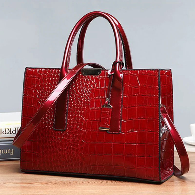 Luxury Crocodile Pattern Handbag ，Women Large Capacity Shoulder Bag， PU Leather Top-handle Bag， Brands Crossbody Bag Totes sac