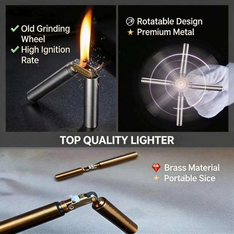 

Brass Nunchaku Shaped Lighter, Retro Grinding Wheel Ignition, Windproof Mini Flint Design, Unique Smoking Toy-Cool Gift for Men