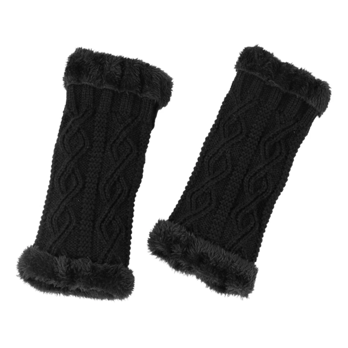 Thick gloves diamond shaped short knit leak finger plush sleeves autumn and winter warm furry gloves -1 pair