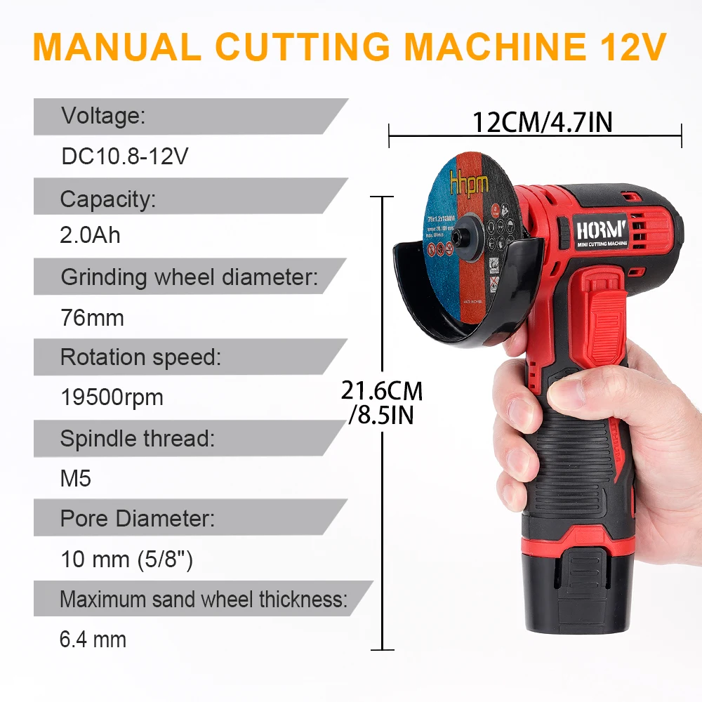 12V Mini Electric Angle Grinder 19500RPM Lithium Battery Cordless Grinder Diamond Cutting Power Tool Polishing Grinding Machine