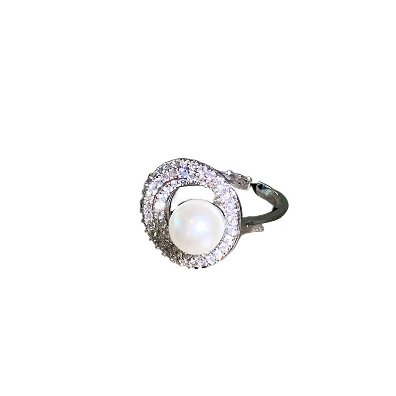 

Full diamond circle pearl open ring light luxury high-end ring simple jewelry