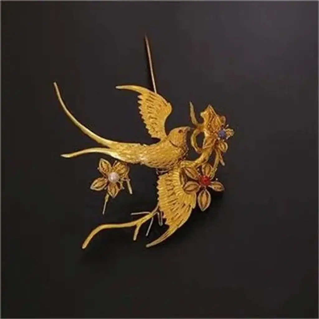 Gold-plated Filigold Inlaid with Silver-plated Swallow Pigeon Hairpin Magpie Dengmei Hairpin Court Ancient Style Jewelry
