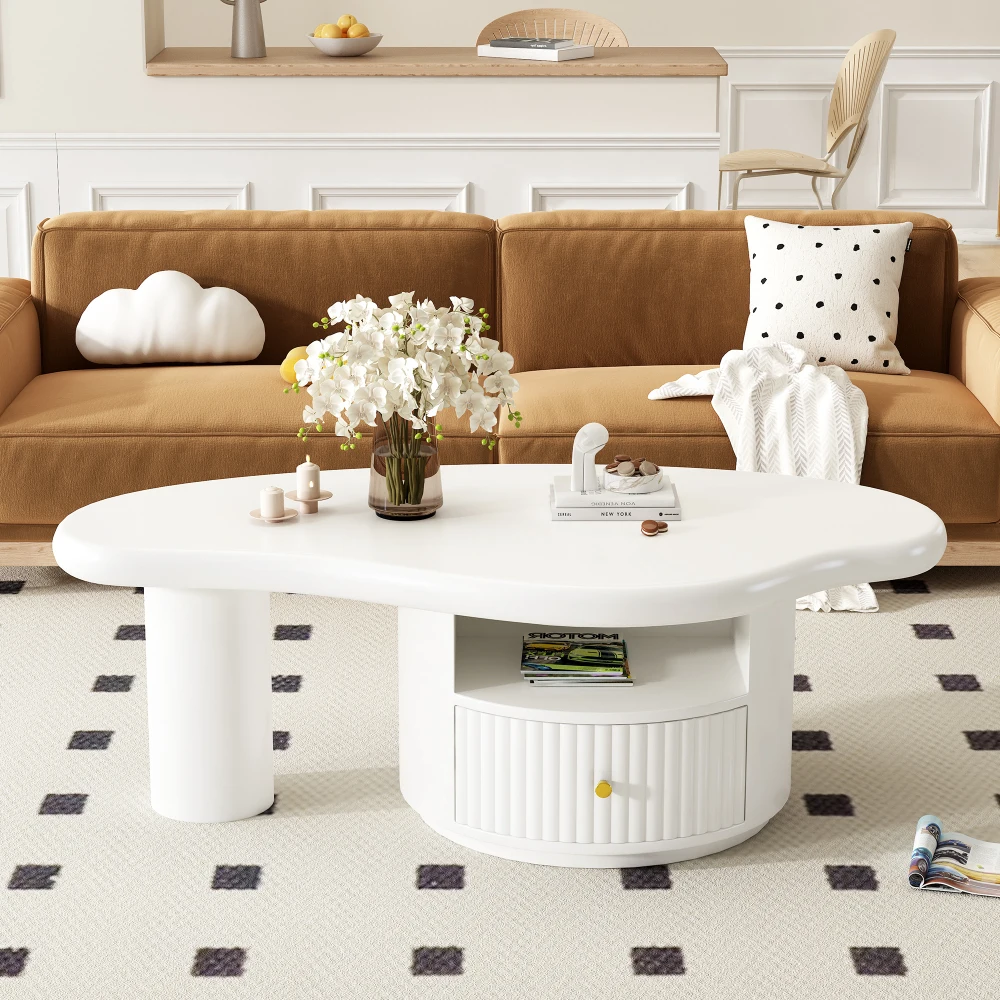 

Cloud Coffee Table, Irregular Shape Coffee Table with 1 Dreawer and Shelf for Living Room