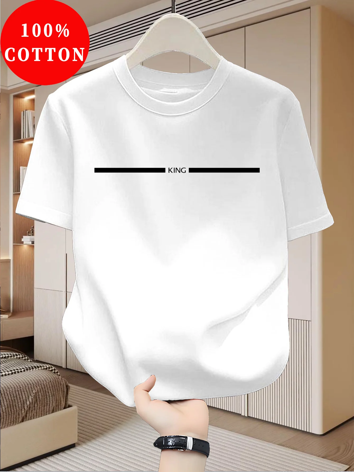 Casual King Letter Print Cotton T Shirt for Men