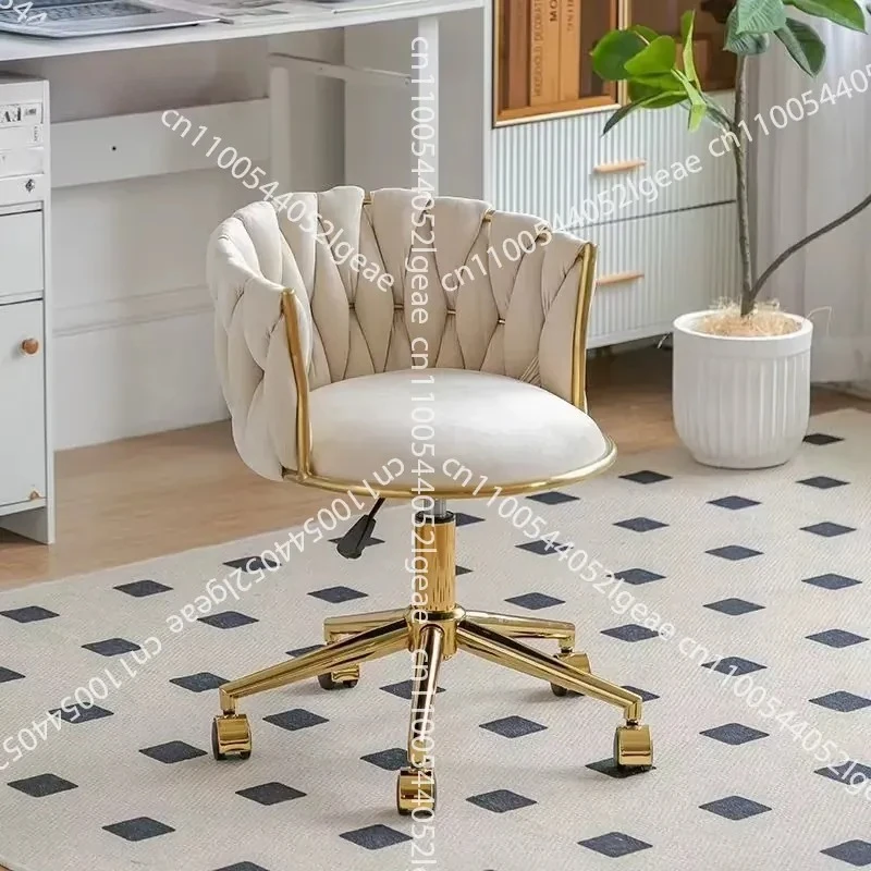 5-Color Velvet Cushion Bedroom Dressing Stool Gold Base Five Wheels Nail Salon Chair