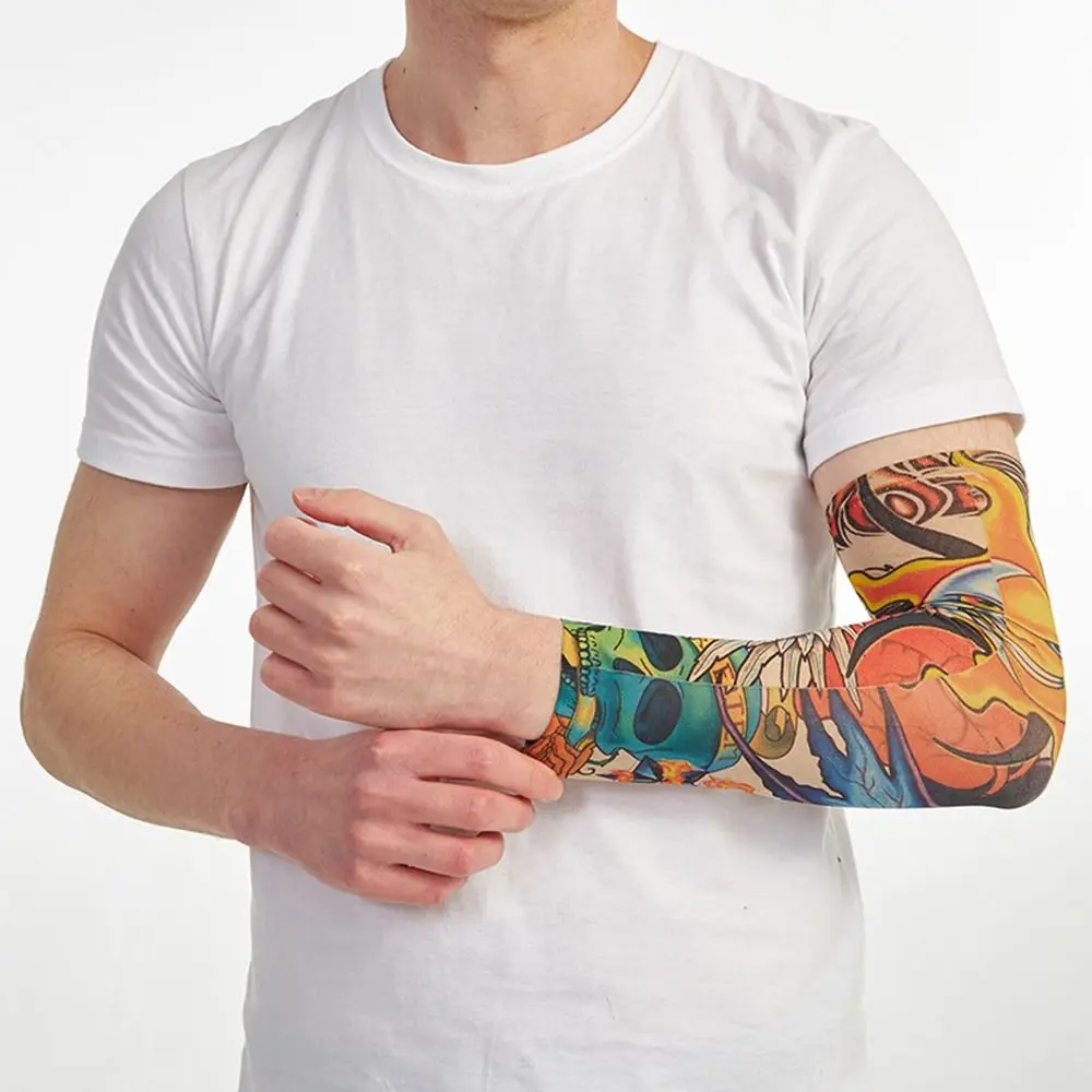 Flower Arm Tattoo Sleeves Seamless Outdoor Riding Sunscreen Arm Sleeves Sun Uv Protection Arm Warmers For Men Women New